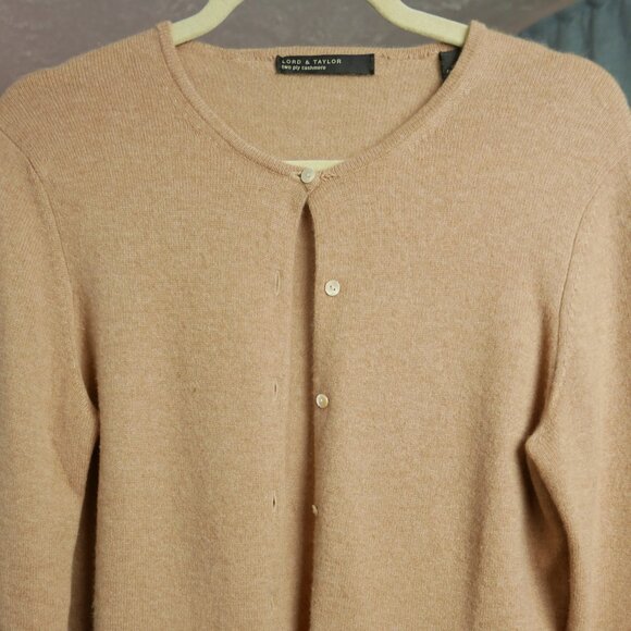 Lord & Taylor		Camel 100% Cashmere Two-Ply Cardigan Sweater	Medium - Picture 3 of 7